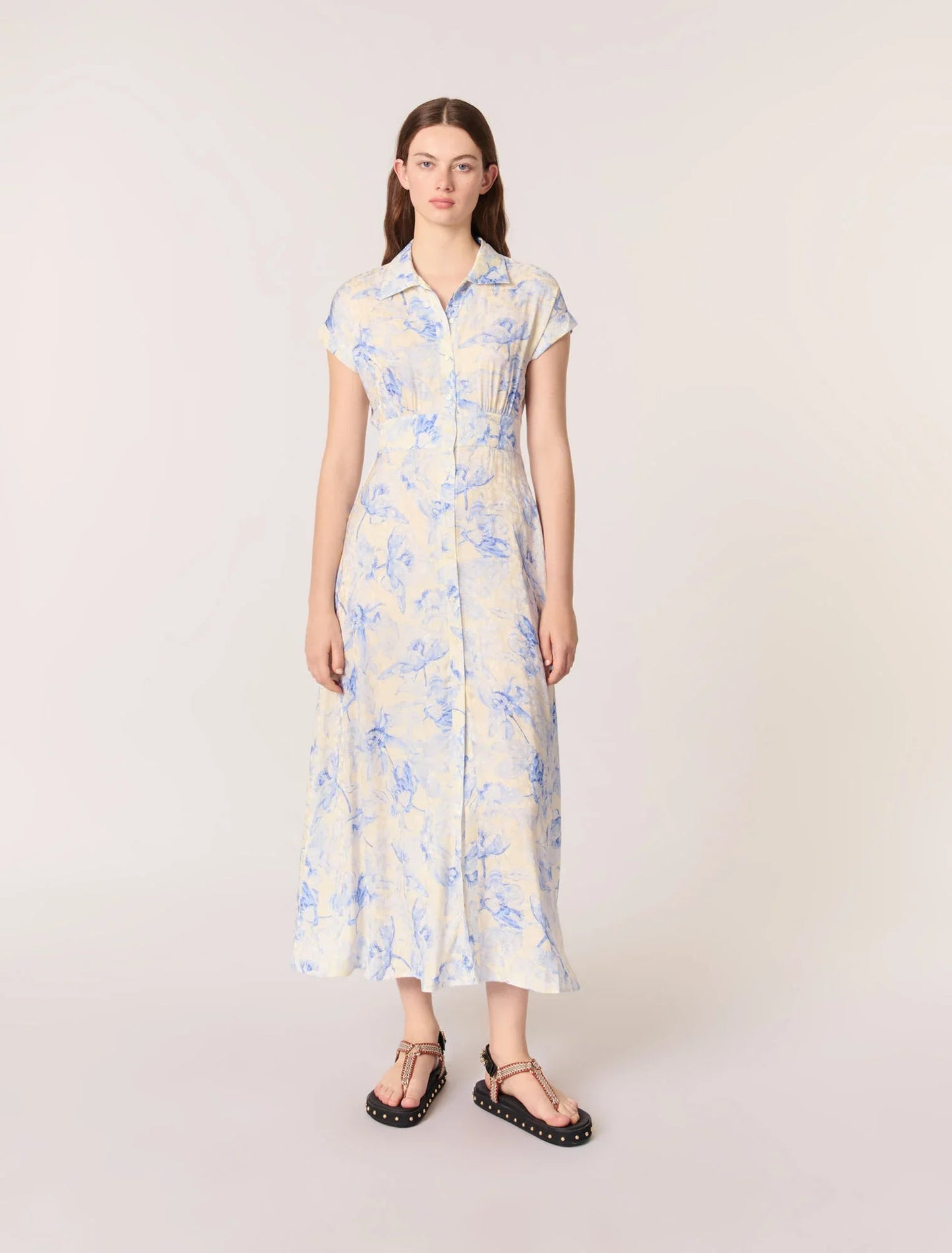 Blue Flower Print Ecru Base-featured-Patterned Maxi Dress