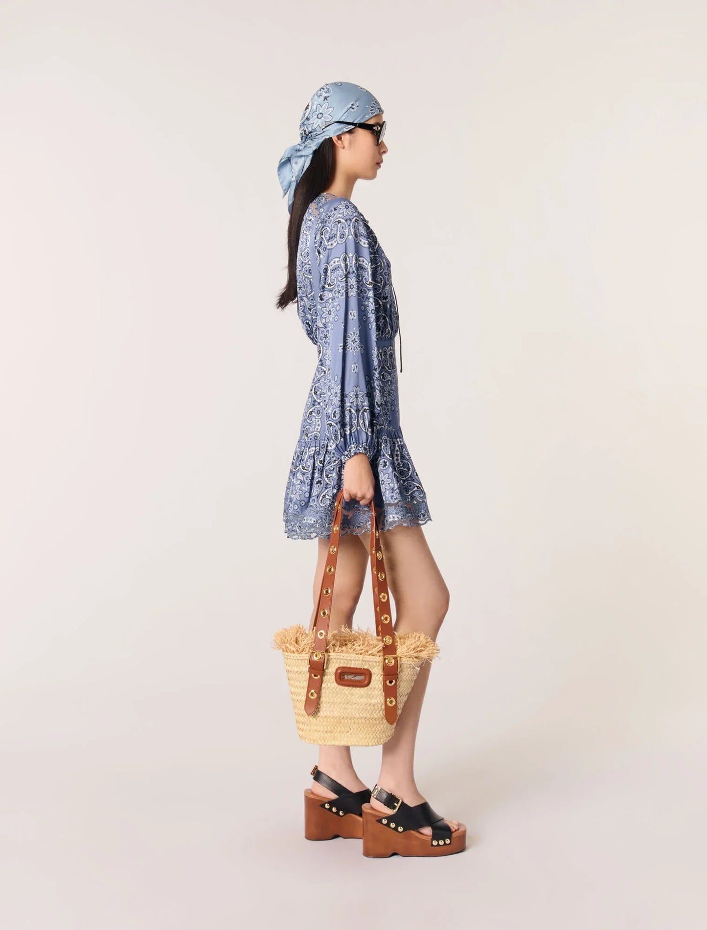 Blue Bandana Print-Short patterned floaty dress