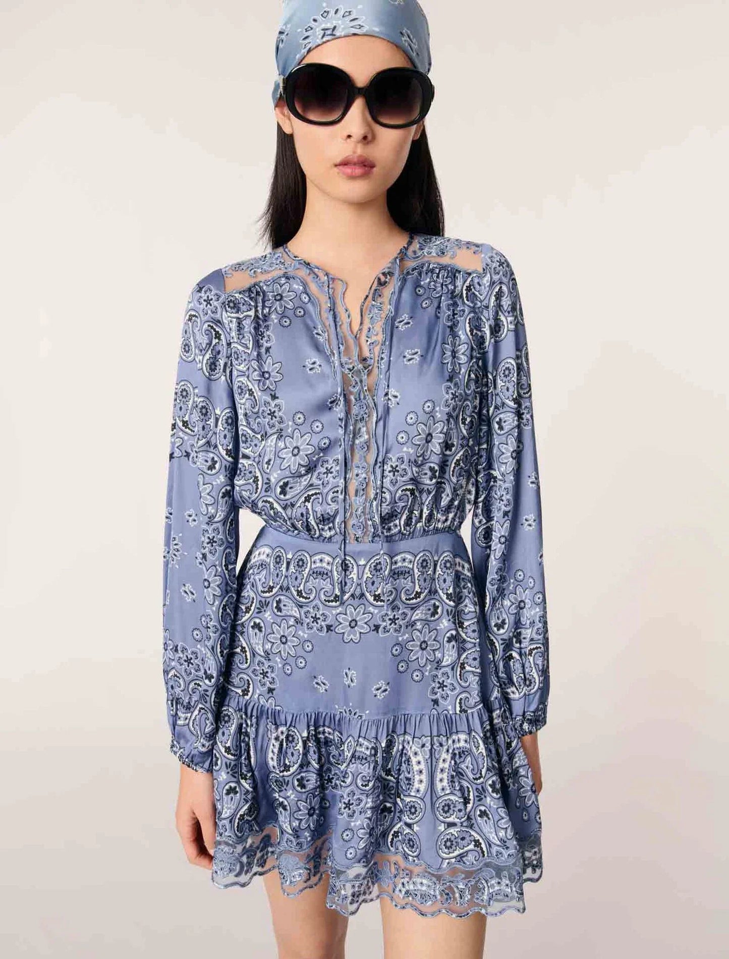 Blue Bandana Print-Short patterned floaty dress