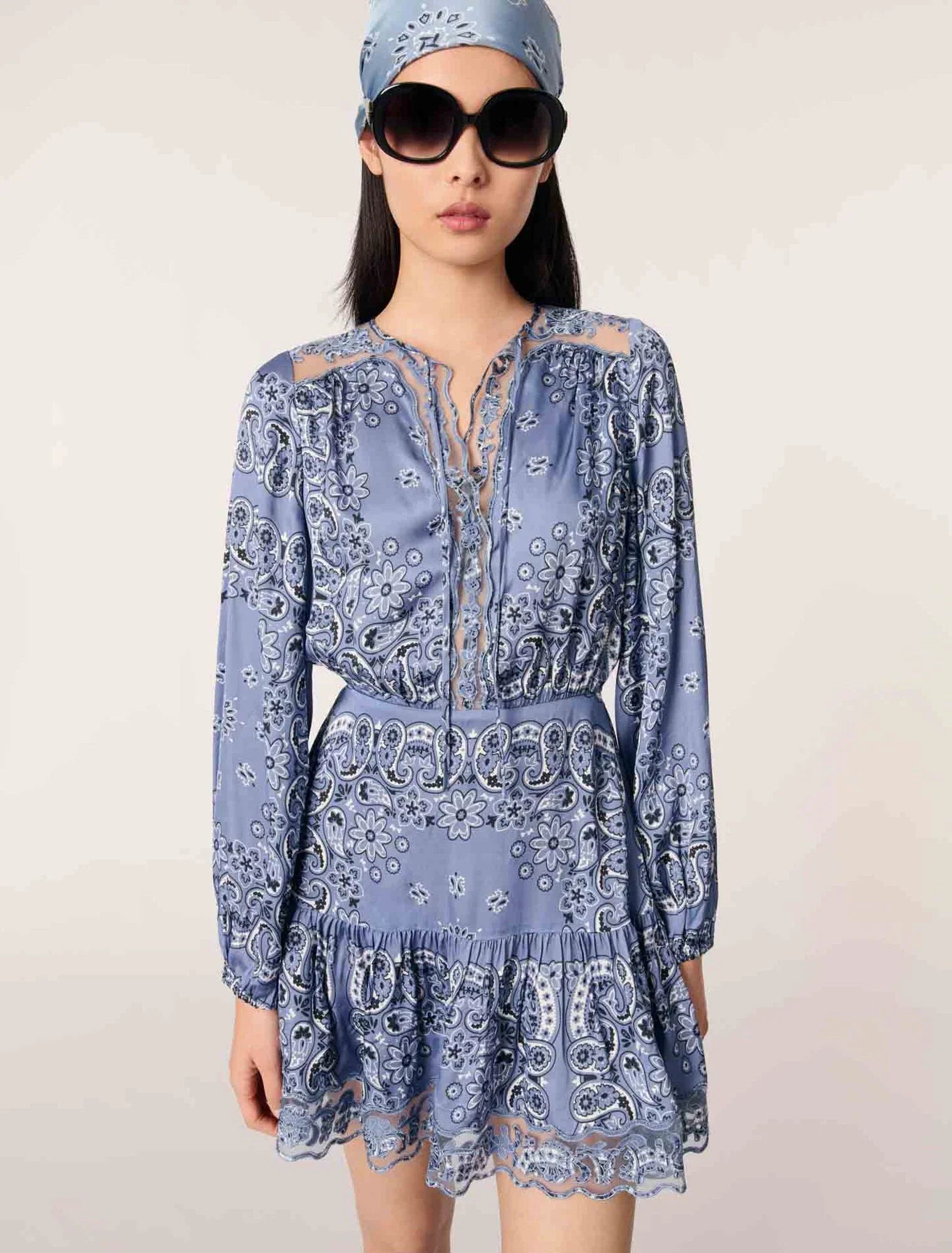Blue Bandana Print-Short patterned floaty dress