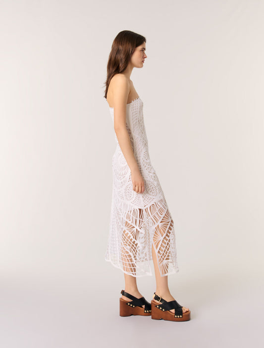 White-Asymmetrical crochet maxi dress