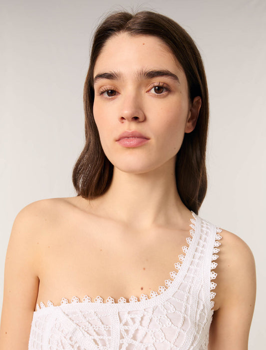 White-Asymmetrical crochet maxi dress