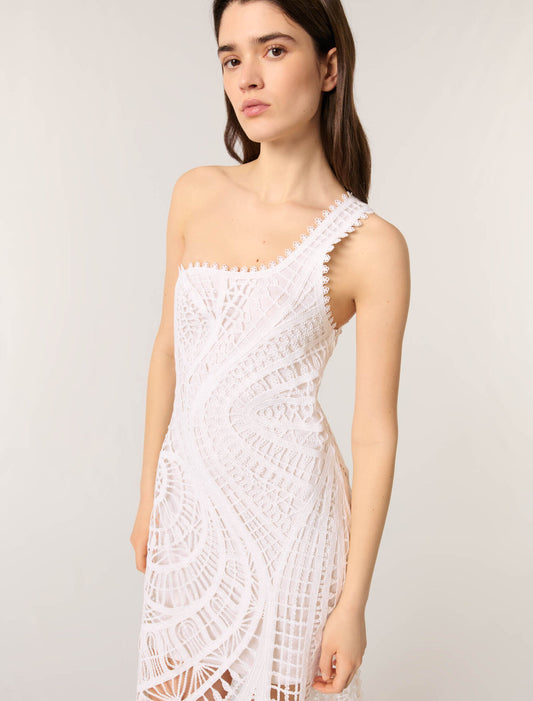 White-Asymmetrical crochet maxi dress