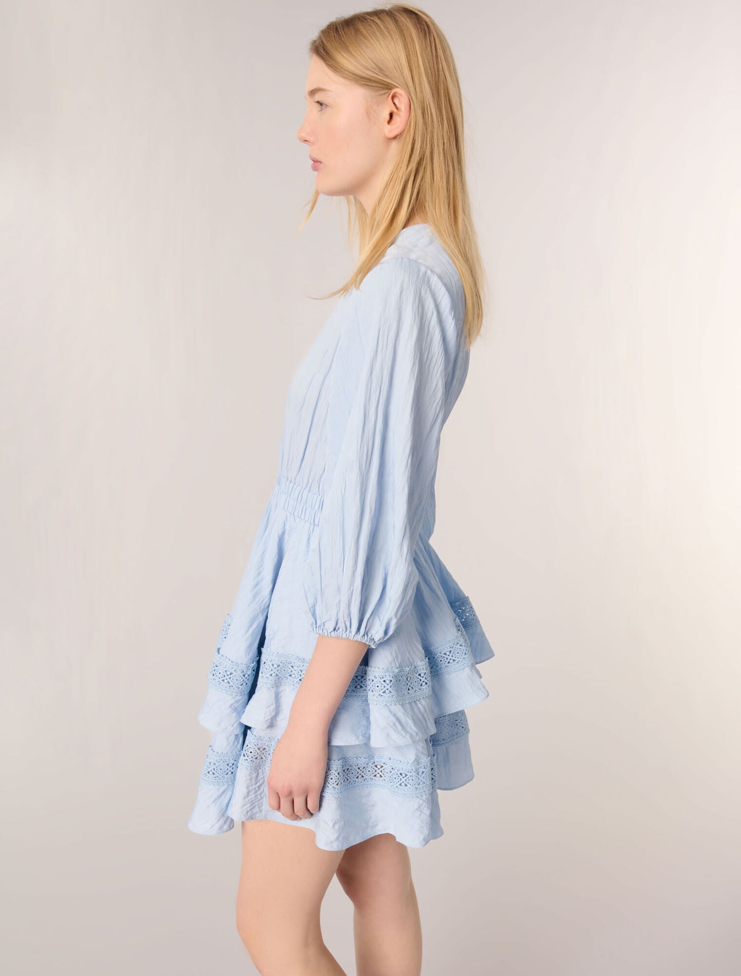 Blue Sky-Dress with ruffles and lace details