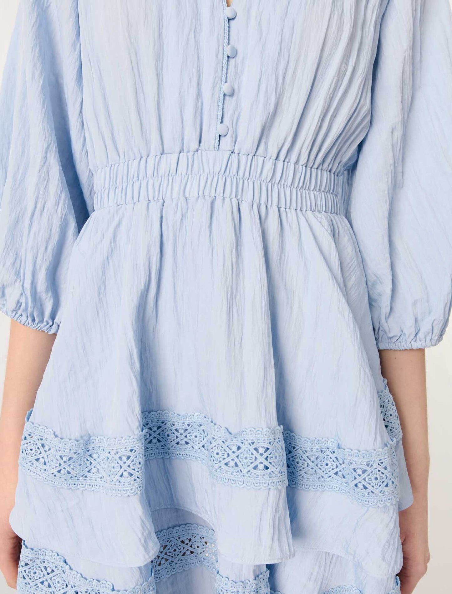Blue Sky-Dress with ruffles and lace details