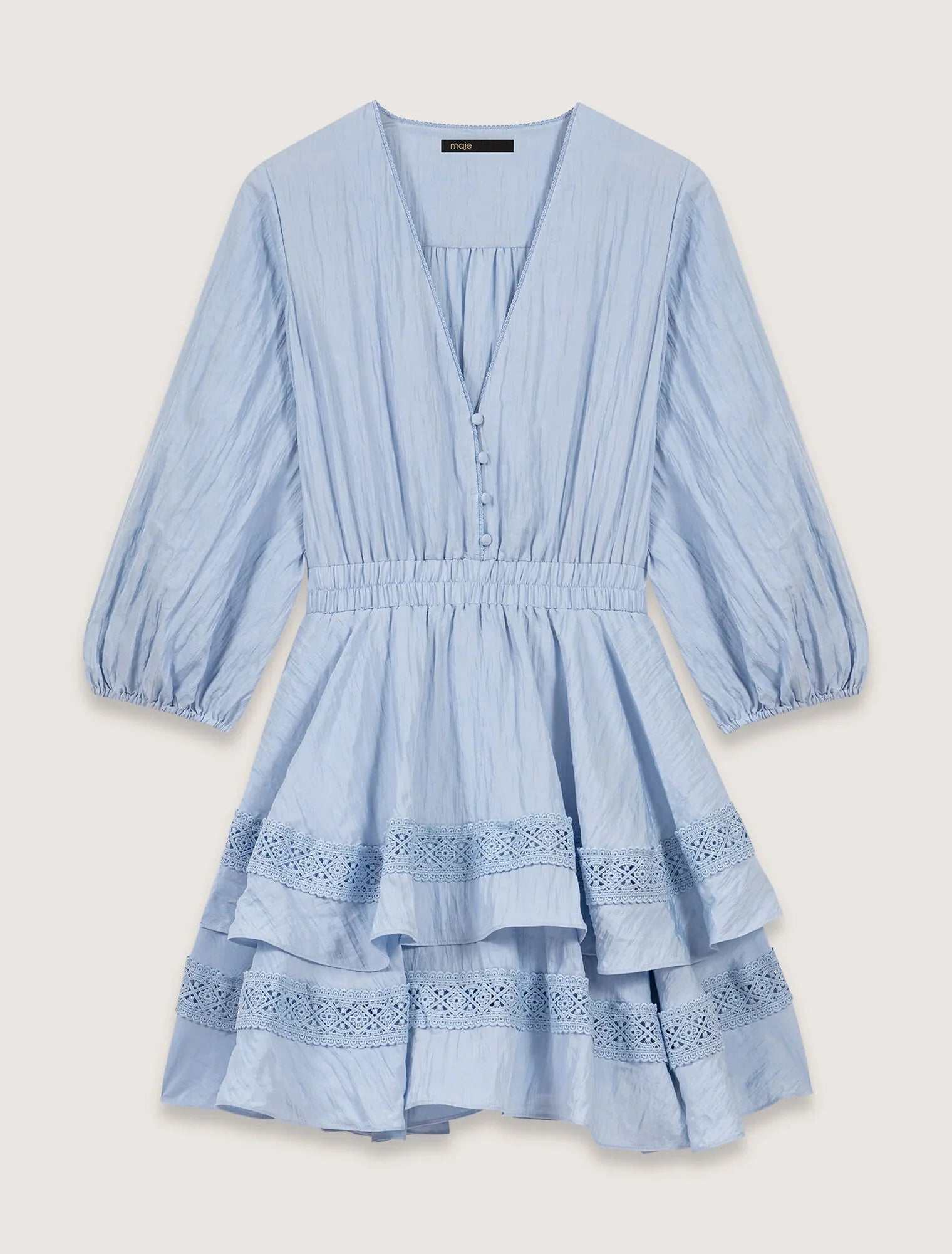 Blue Sky-Dress with ruffles and lace details