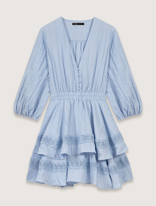 Blue Sky-Dress with ruffles and lace details