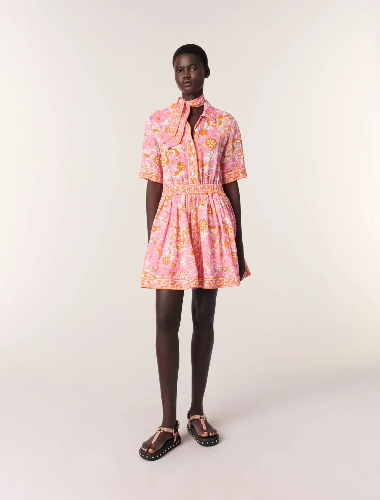 Orange Pink Flowers Print-featured-Short flowing patterned dress