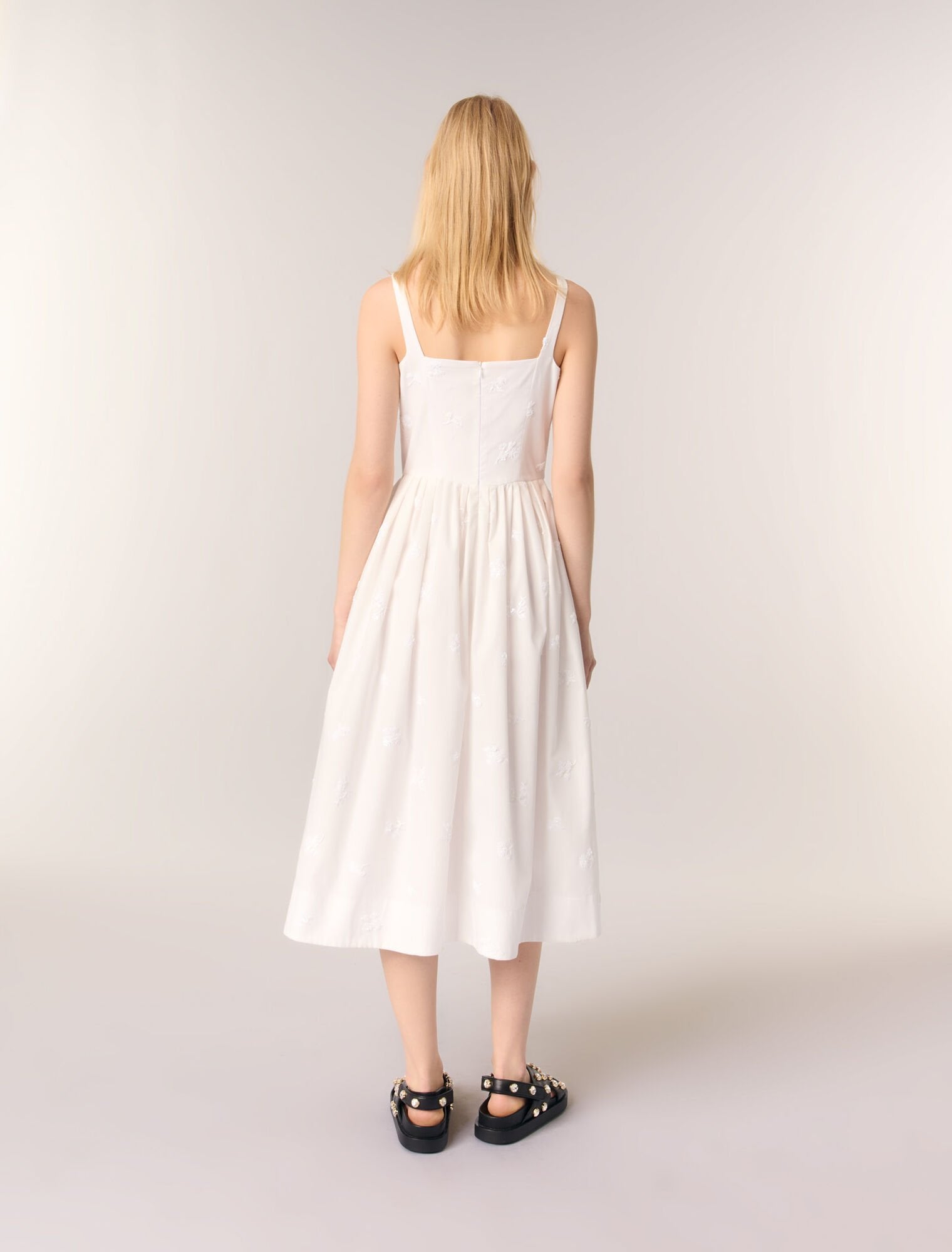 White-Embroidered cotton midi dress