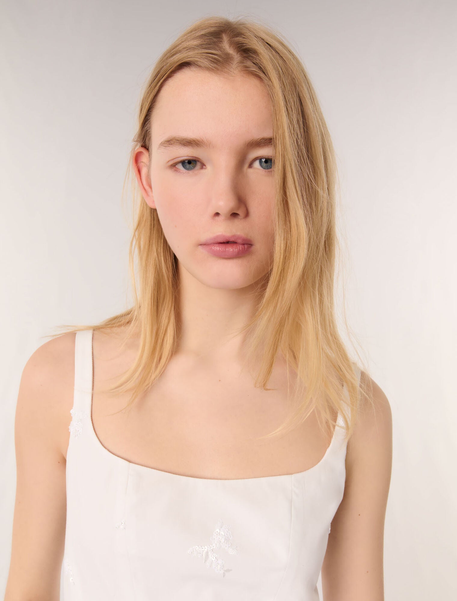 White-Embroidered cotton midi dress