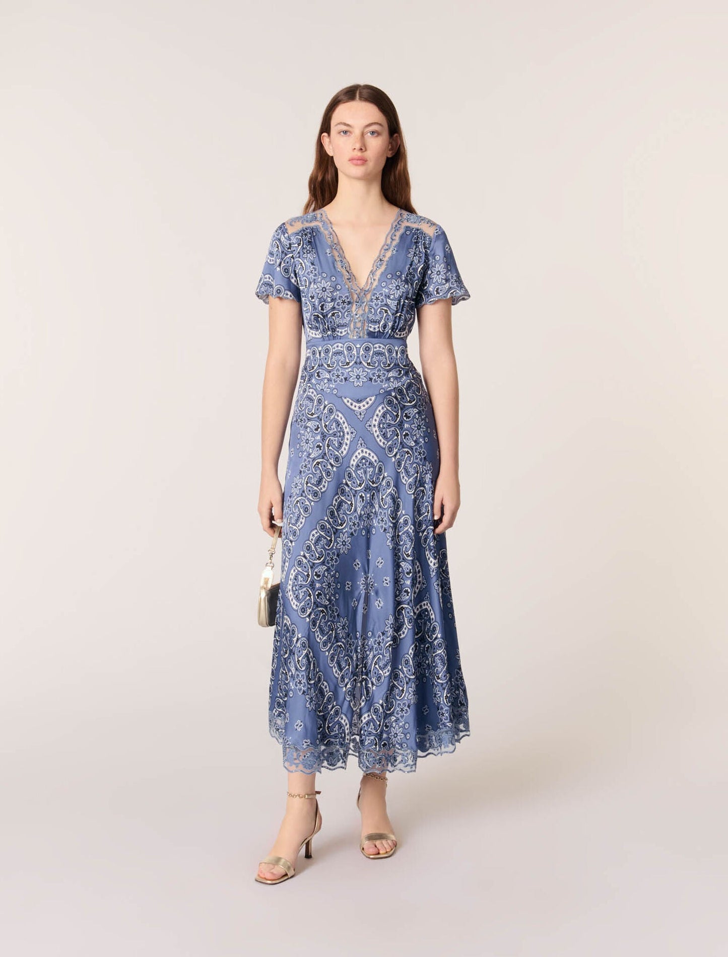 Blue bandana print-featured-Patterned flowing maxi dress