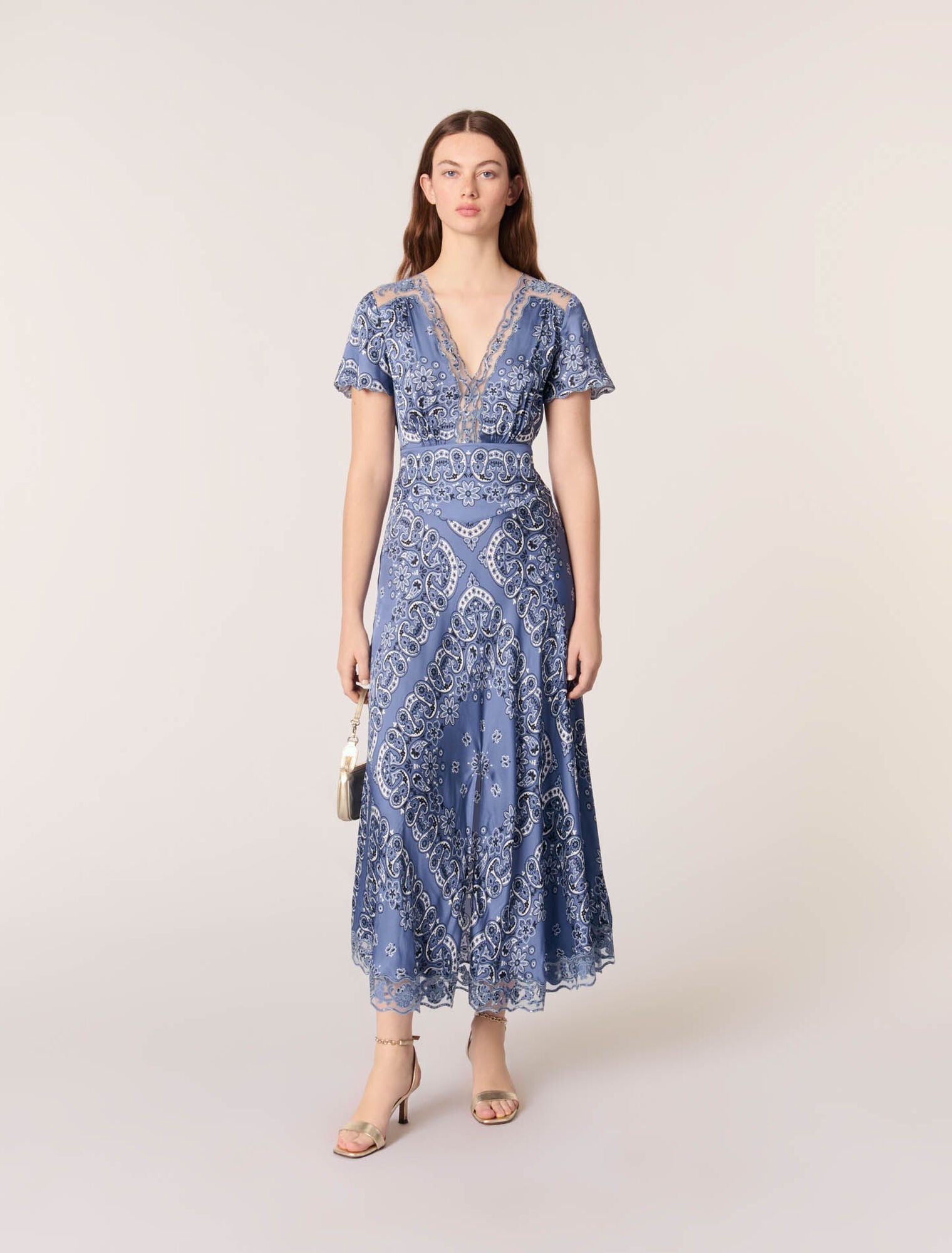 Blue bandana print-featured-Patterned flowing maxi dress