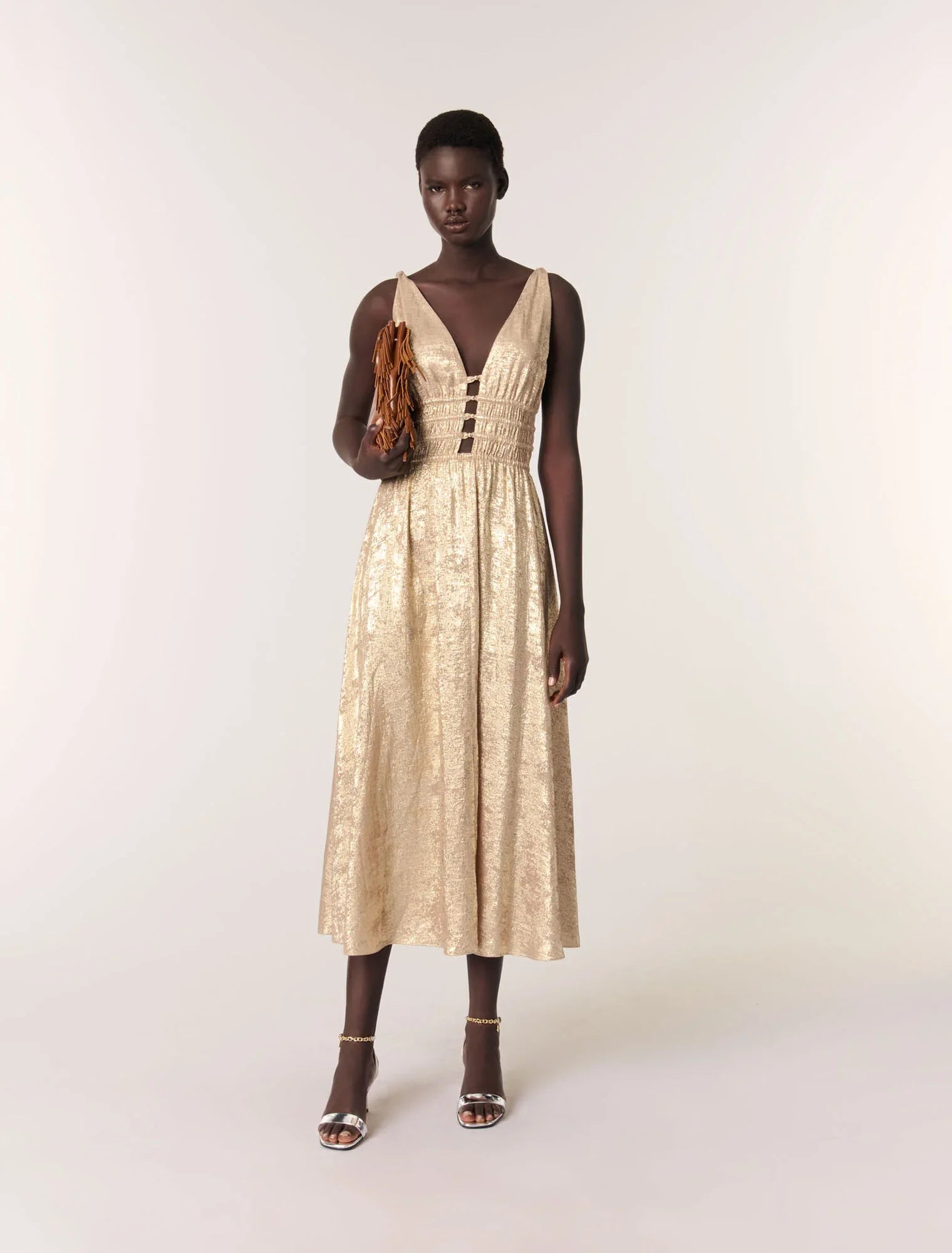 Gold-featured-Metallic maxi dress