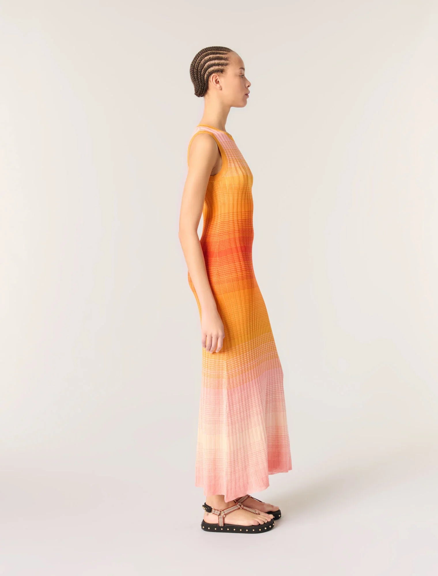 Orange-Tie-dye knit maxi dress