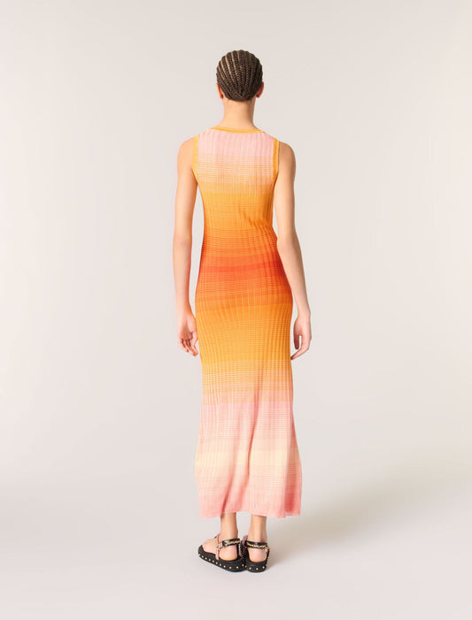 Orange-Tie-dye knit maxi dress