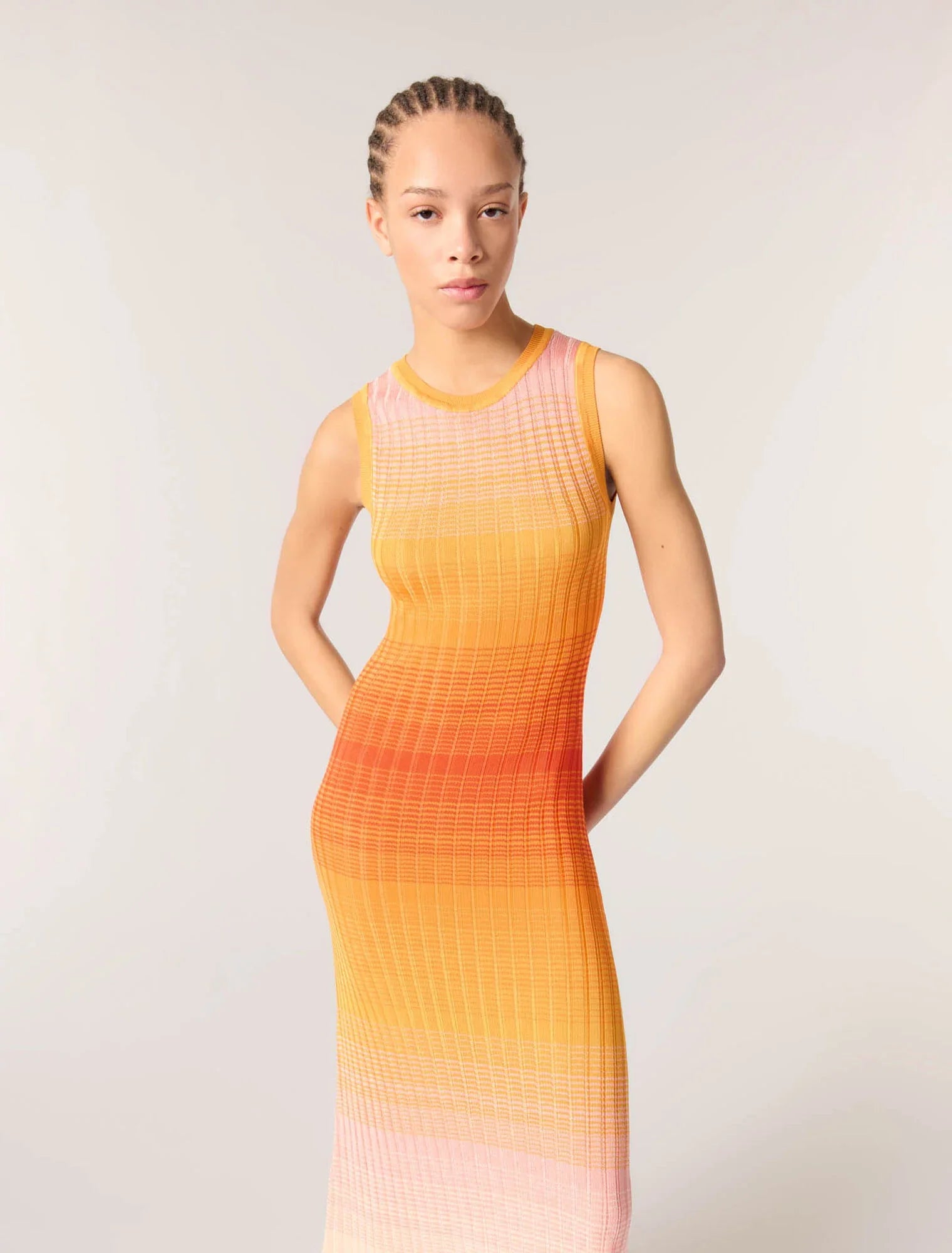 Orange-Tie-dye knit maxi dress