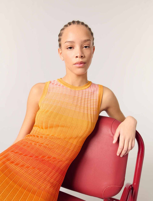 Orange-Tie-dye knit maxi dress