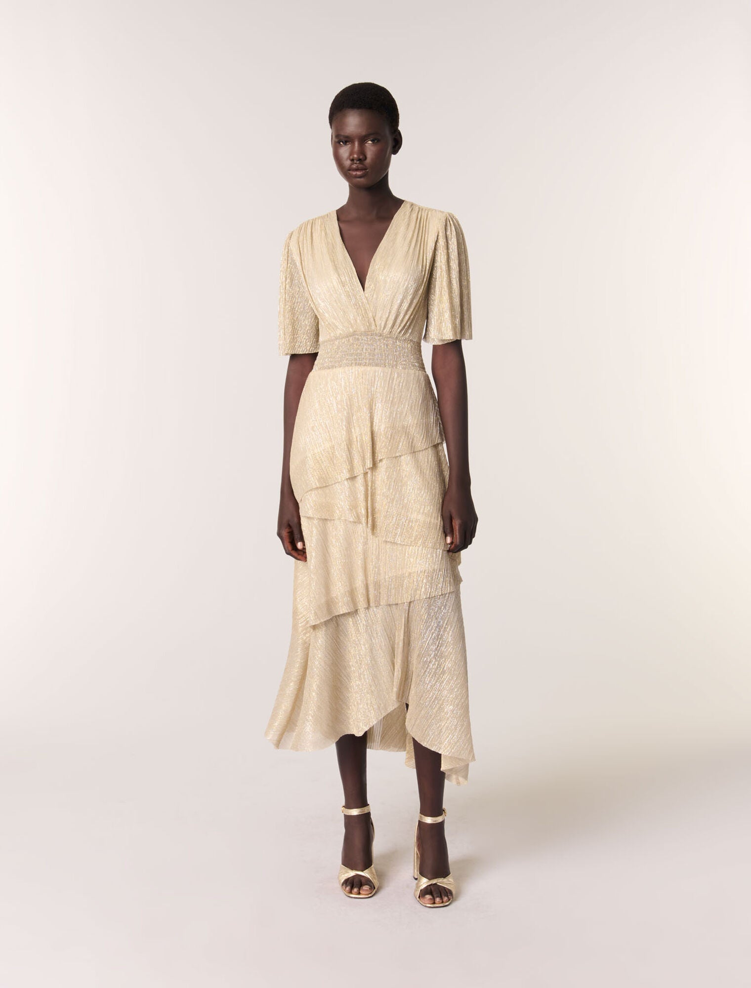 gold silver-featured-Metallic ruffled dress