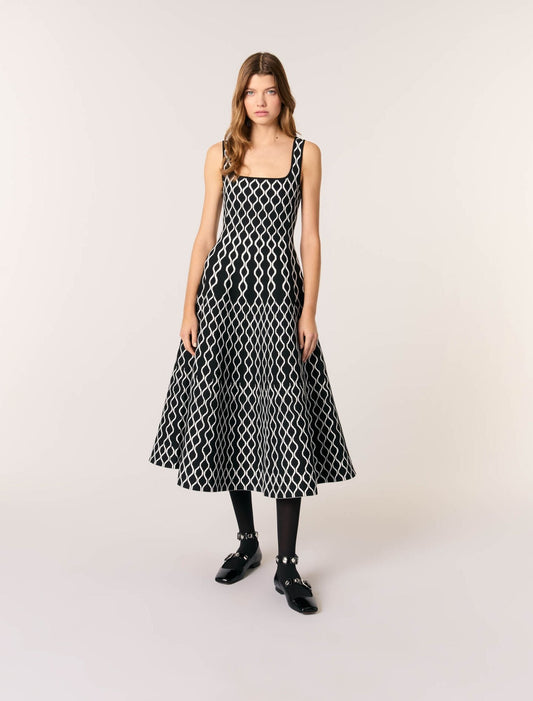 Black / White-featured-Jacquard knit midi dress