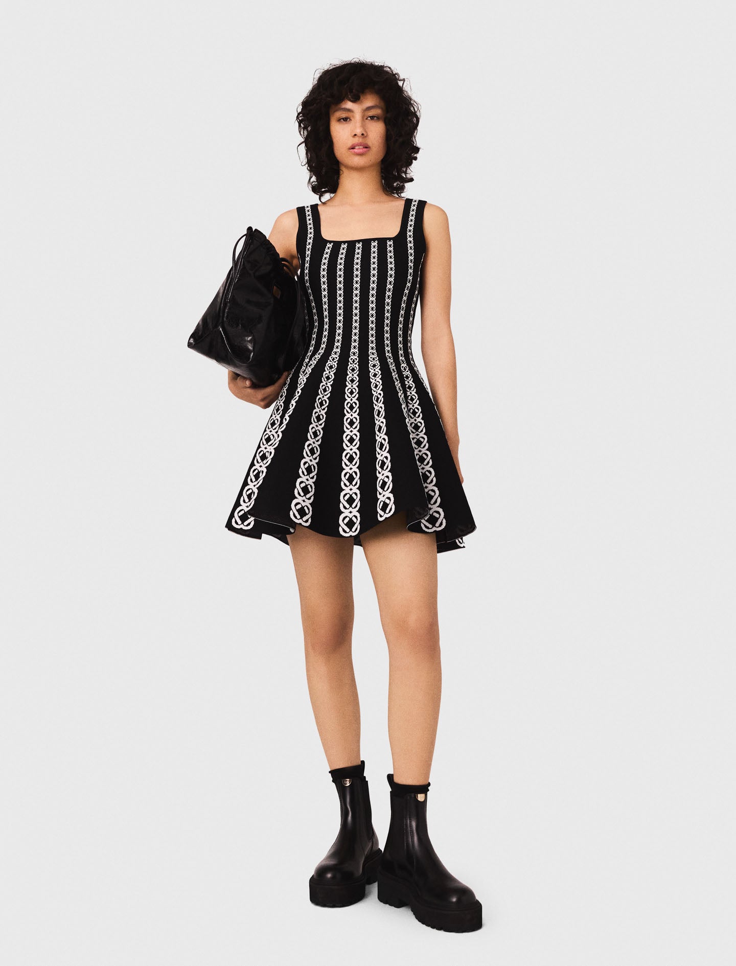 Short jacquard knit dress White / Black