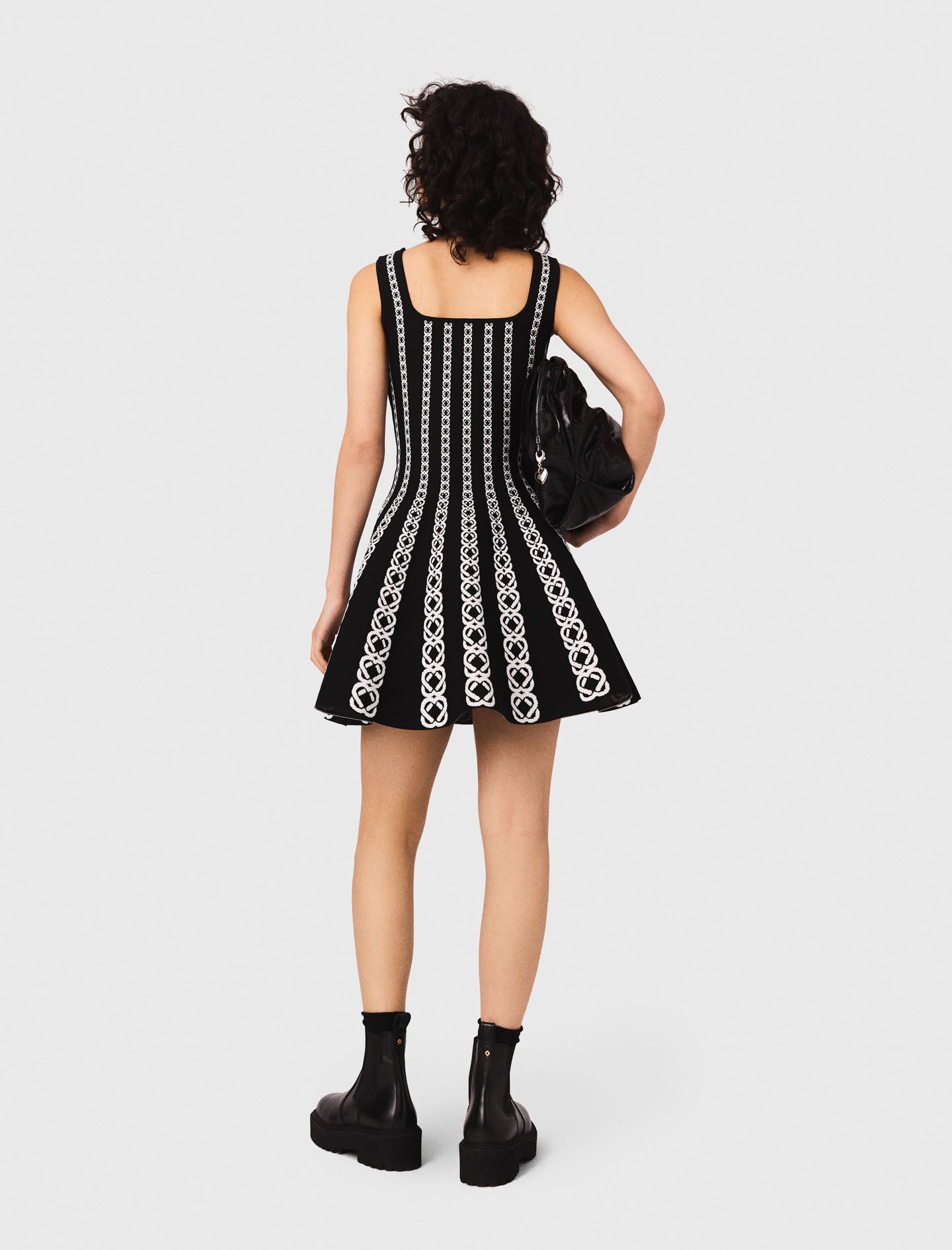 Short jacquard knit dress White / Black