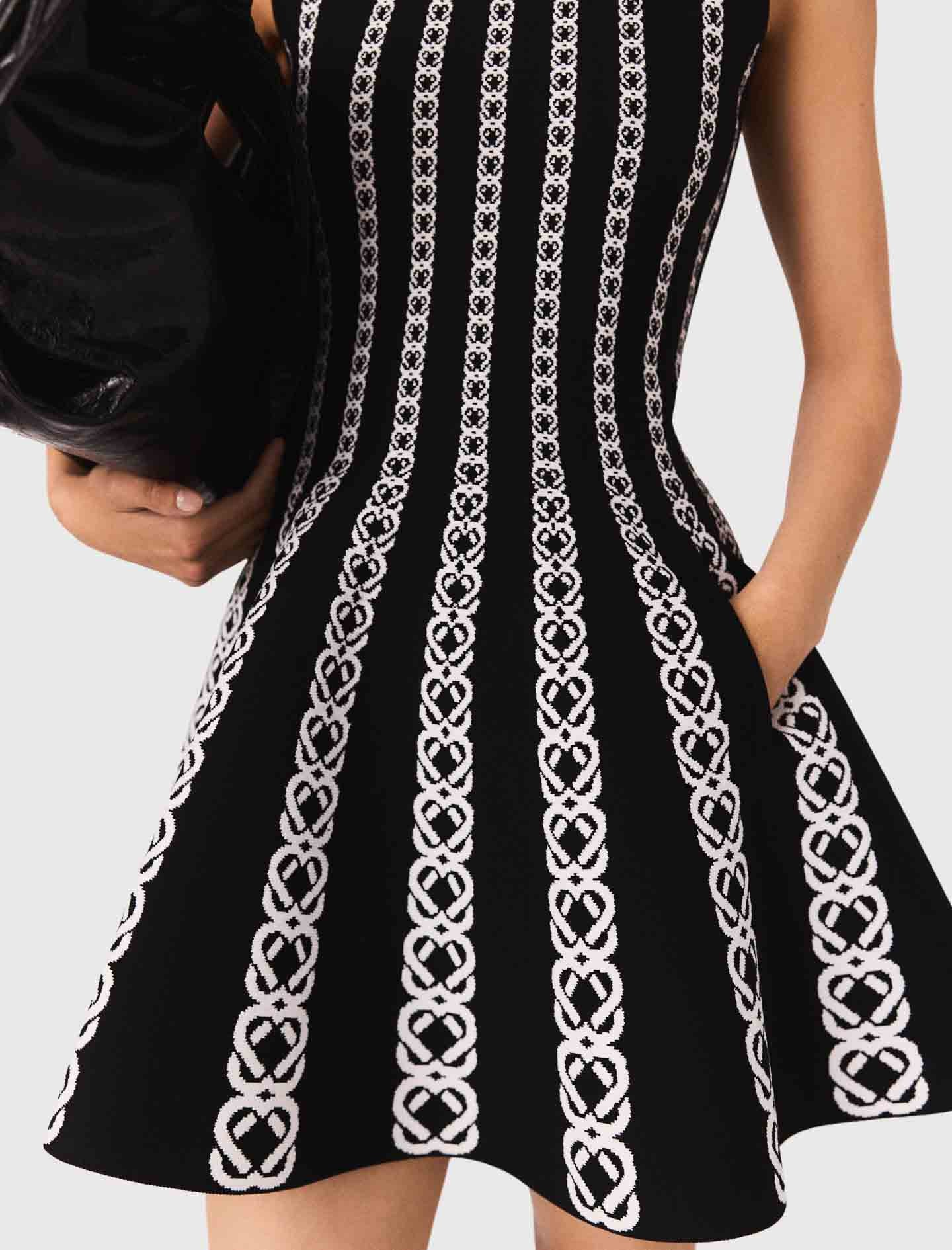 Short jacquard knit dress White / Black