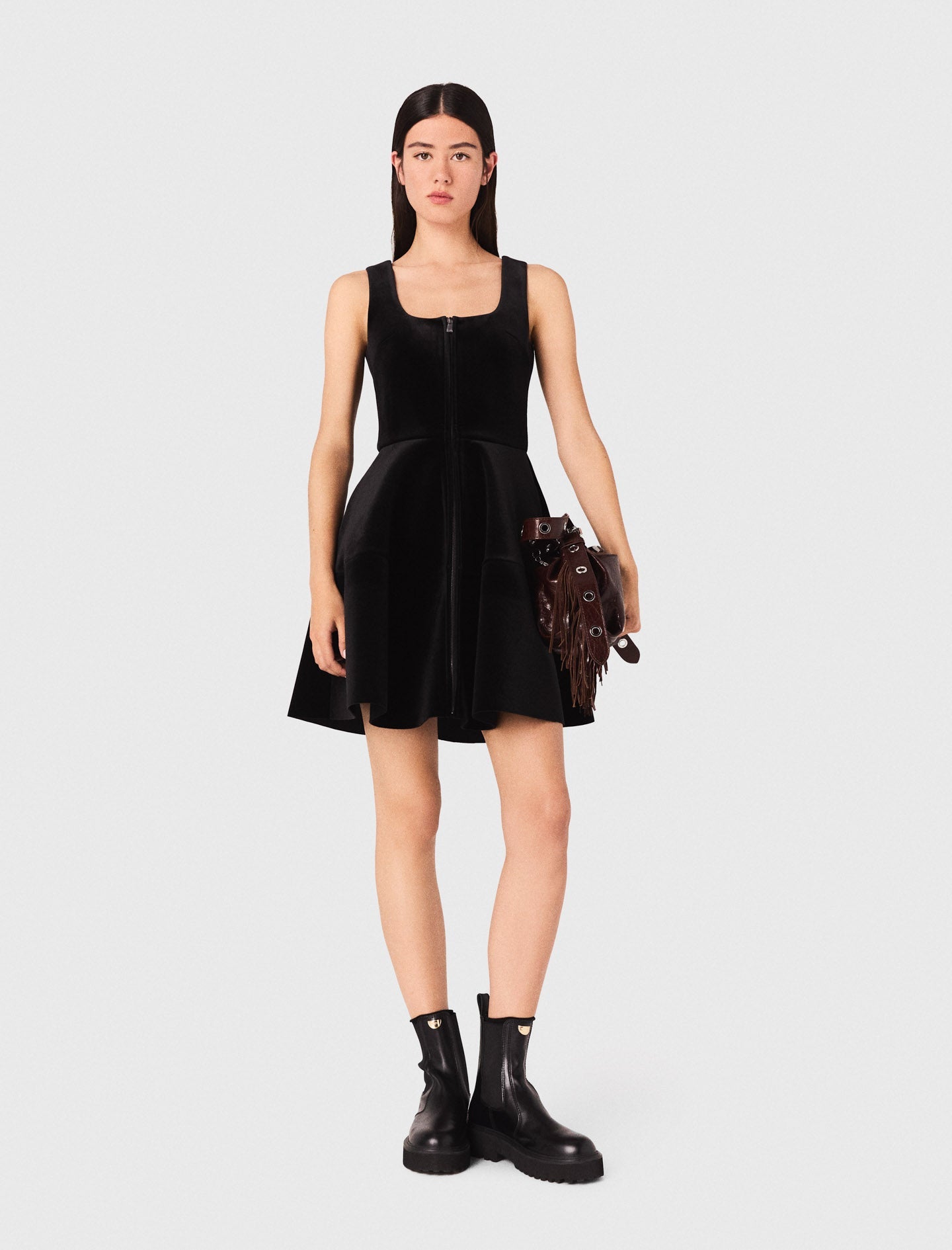 Short velvet skater dress Black