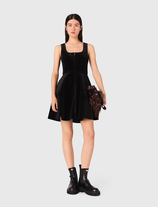 Short velvet skater dress Black