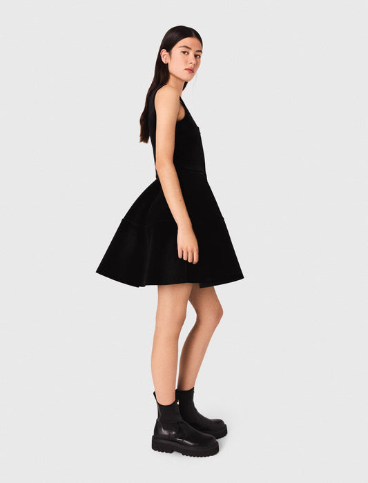 Short velvet skater dress Black