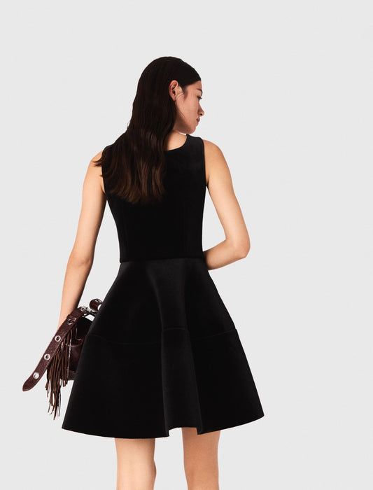 Short velvet skater dress Black