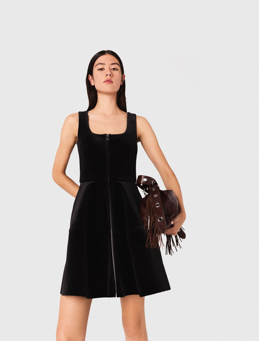 Short velvet skater dress Black