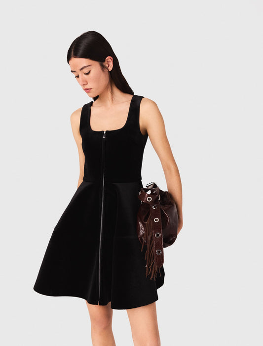 Short velvet skater dress Black