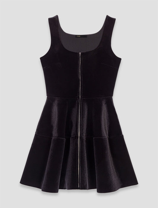 Short velvet skater dress Black