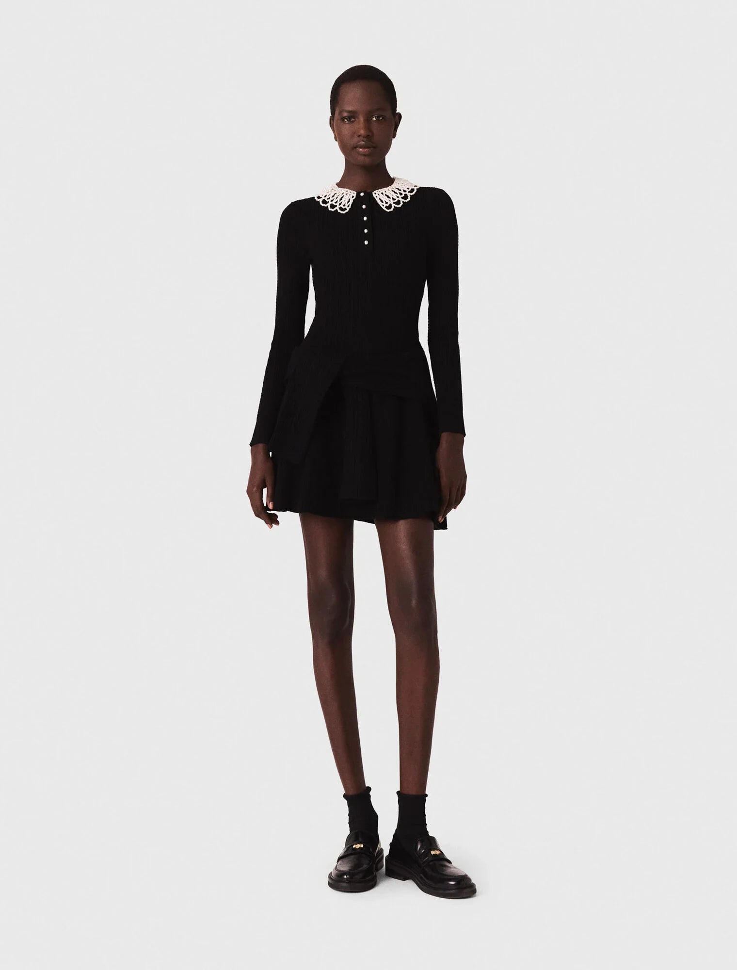 mfpro04468 short beaded collar knit dress black