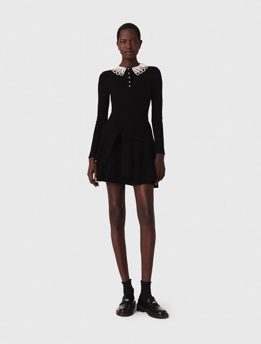 mfpro04468 short beaded collar knit dress black