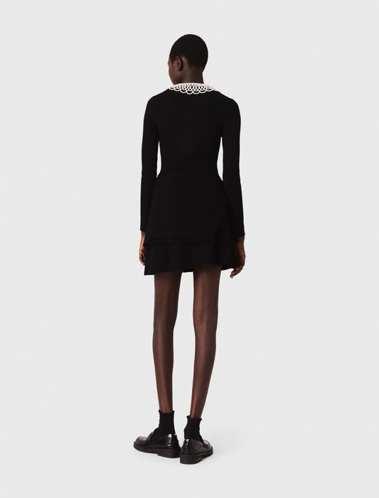 mfpro04468 short beaded collar knit dress black