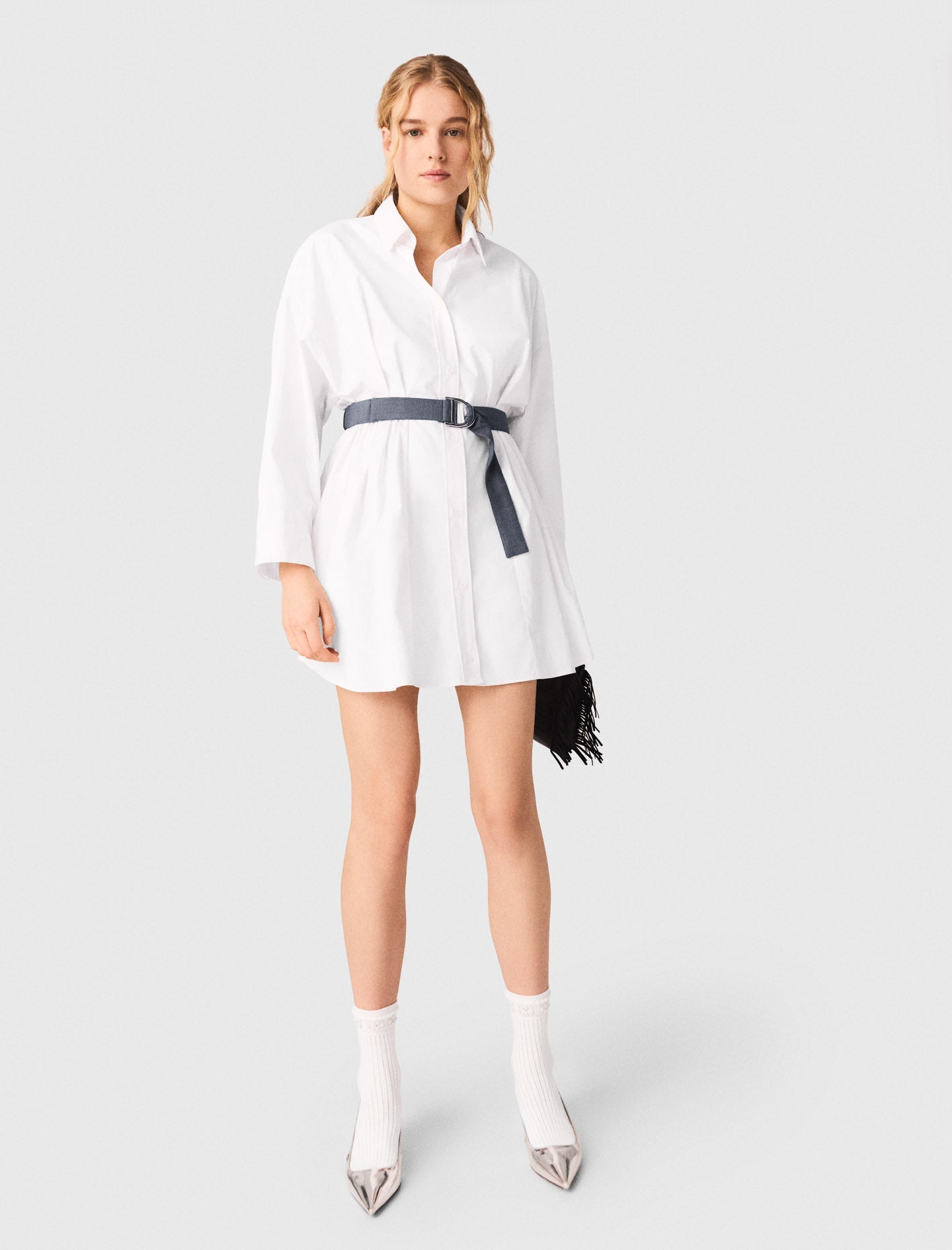 Shirt Dress With Contrast Belt WHITE