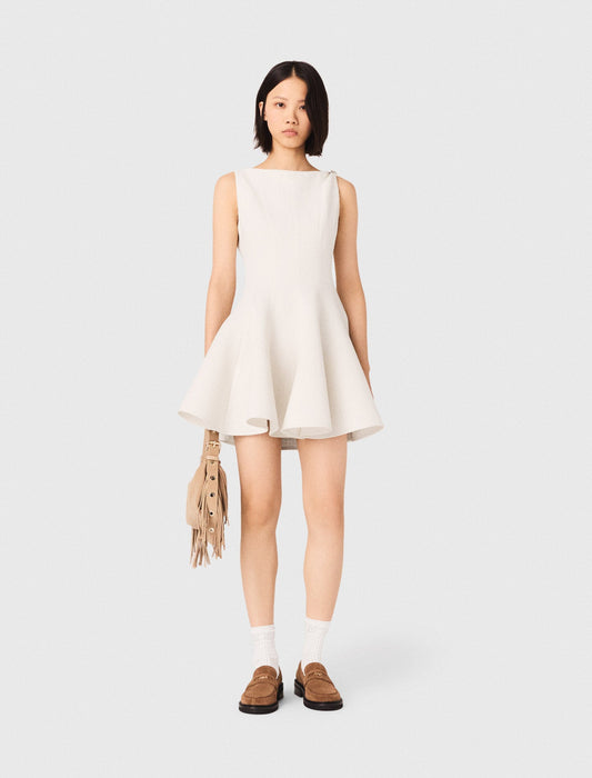 Short Flared Tweed Dress Ecru