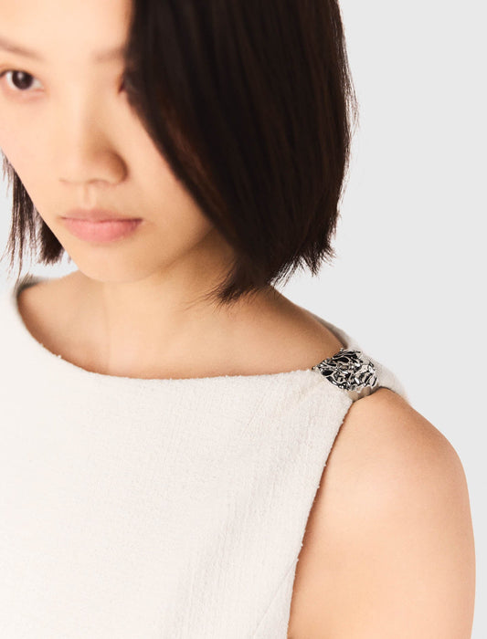 Short Flared Tweed Dress Ecru