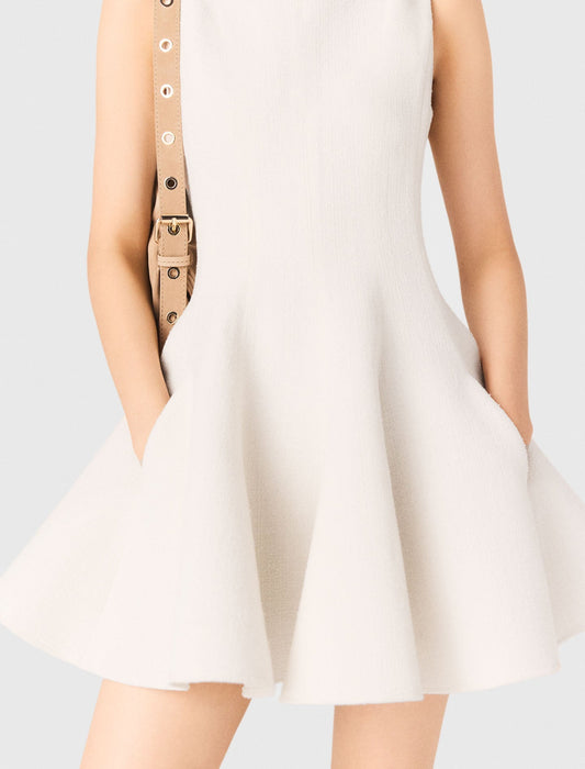 Short Flared Tweed Dress Ecru