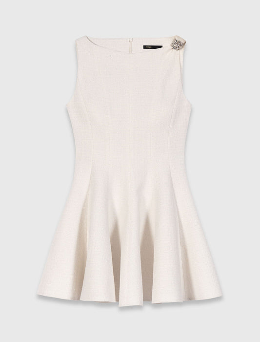 Short Flared Tweed Dress Ecru