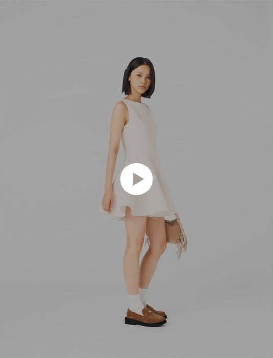 Short Flared Tweed Dress Ecru