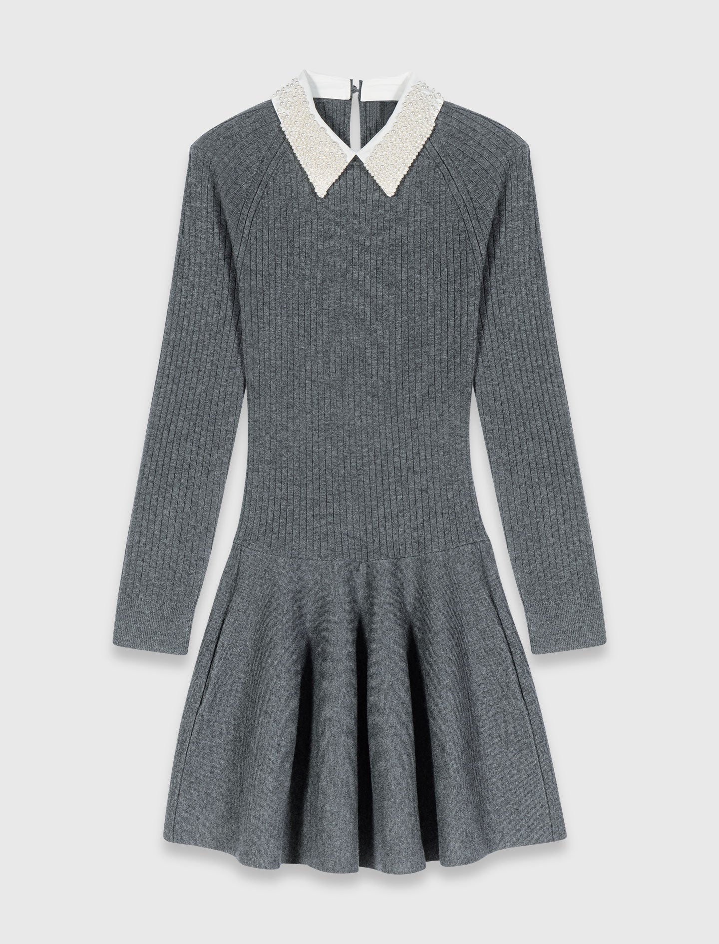 Beaded-collar short knit dress GREY