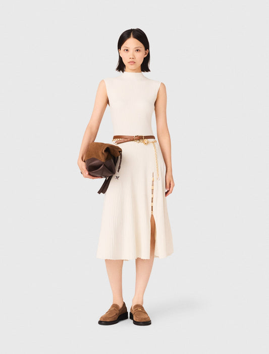 Ribbed Dress With Side Slit Ecru