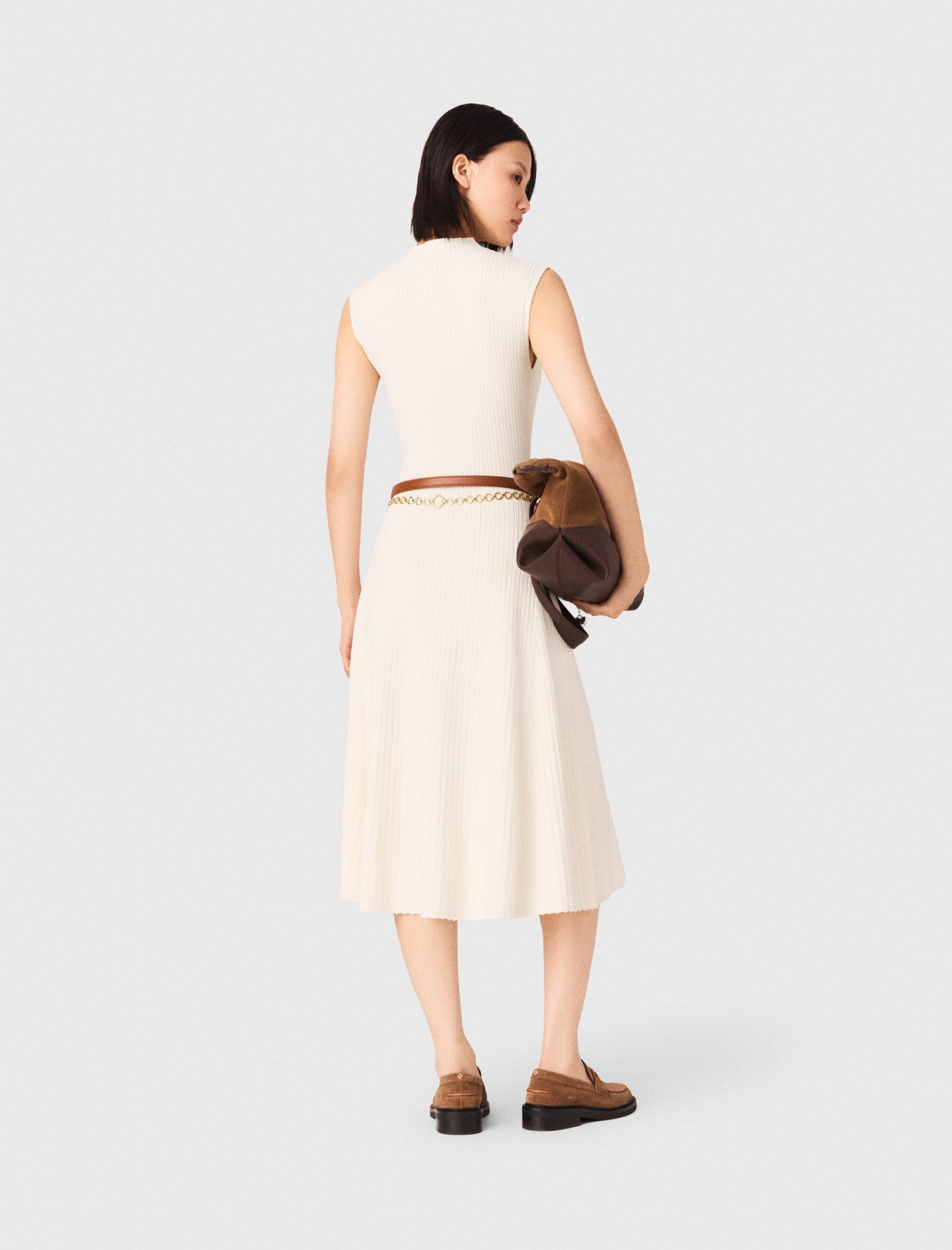 Ribbed Dress With Side Slit Ecru