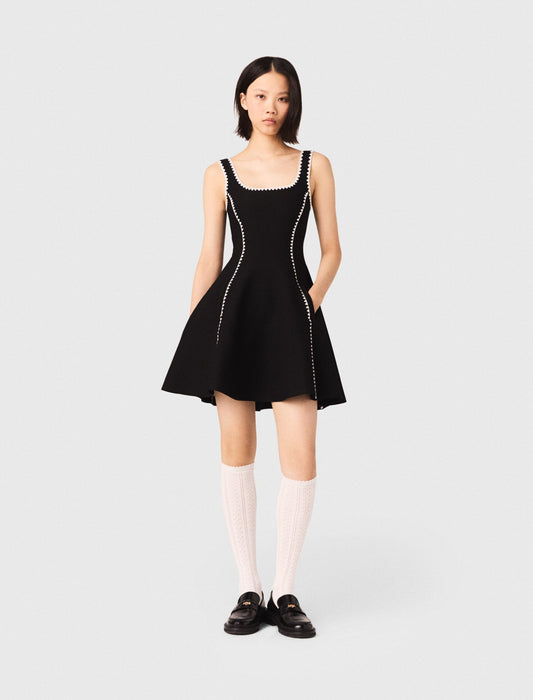 Short Dress With Topstitch Details Black