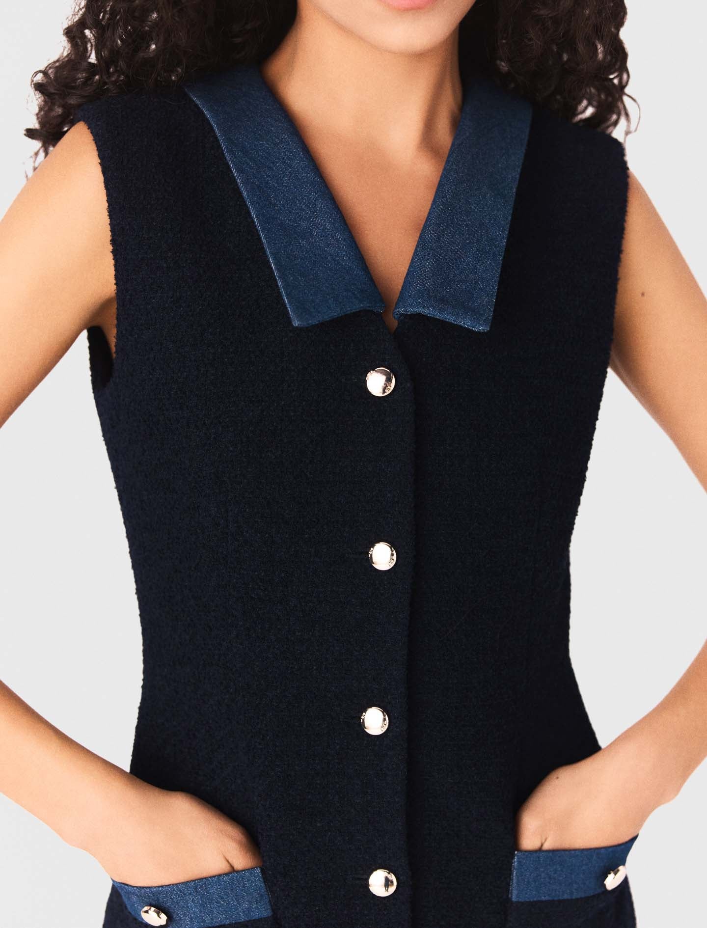 Tweed Dress With Denim Details NAVY