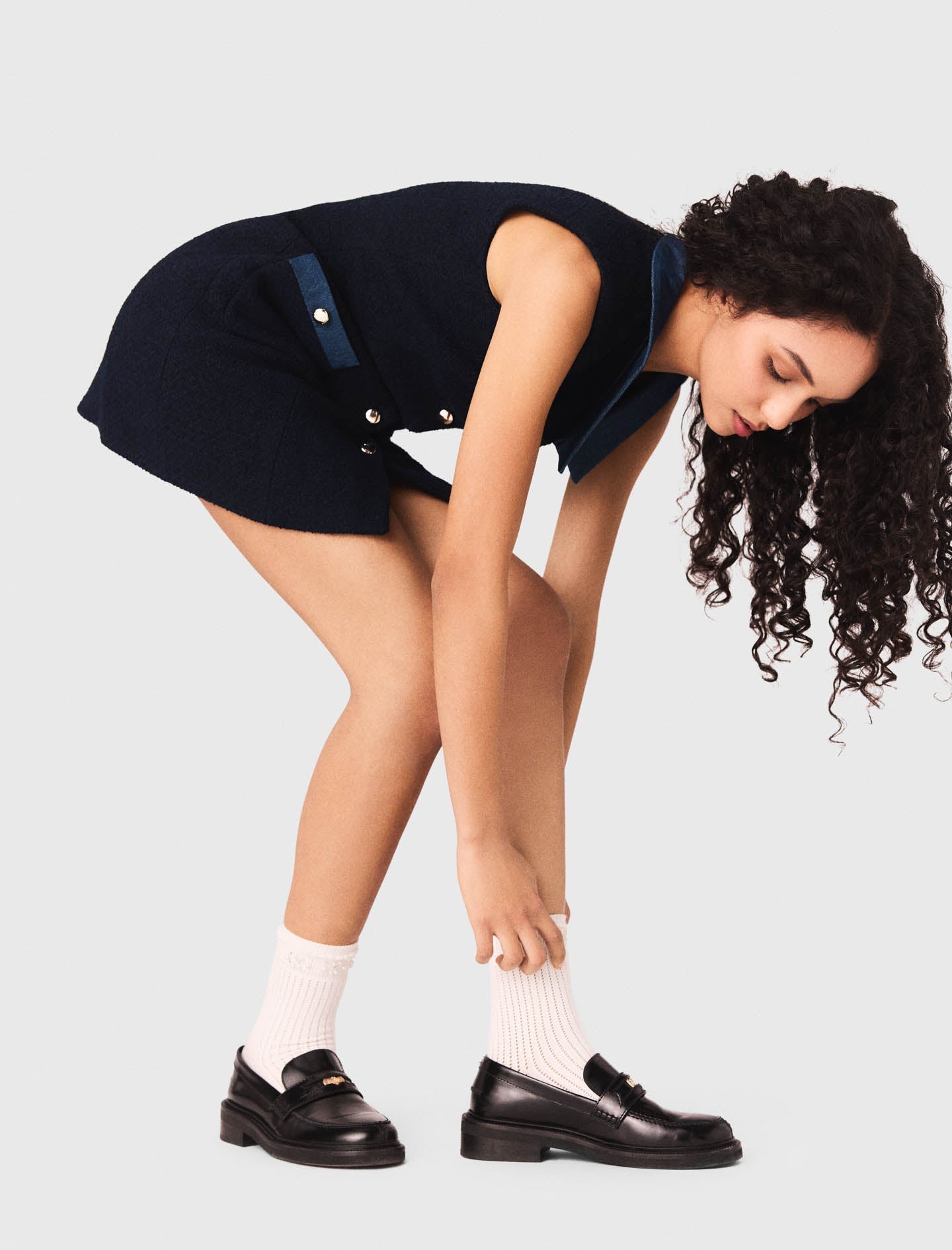 Tweed Dress With Denim Details NAVY