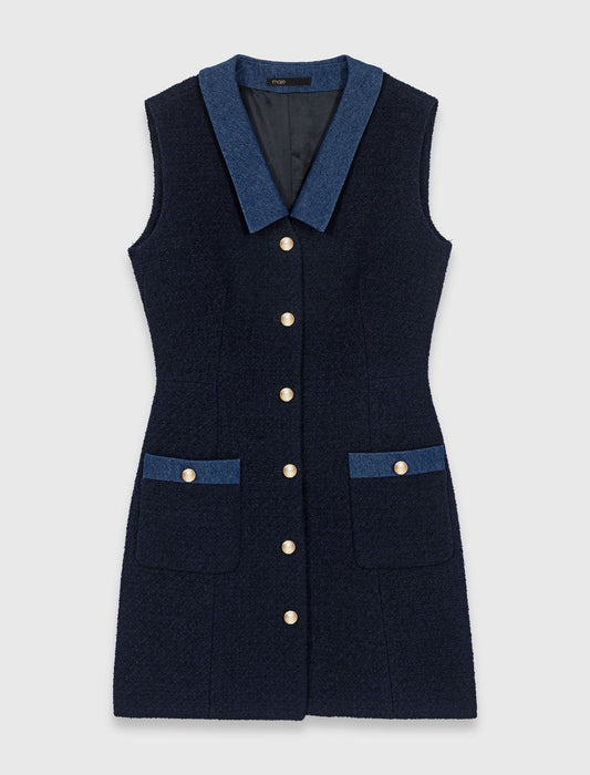 Tweed Dress With Denim Details NAVY