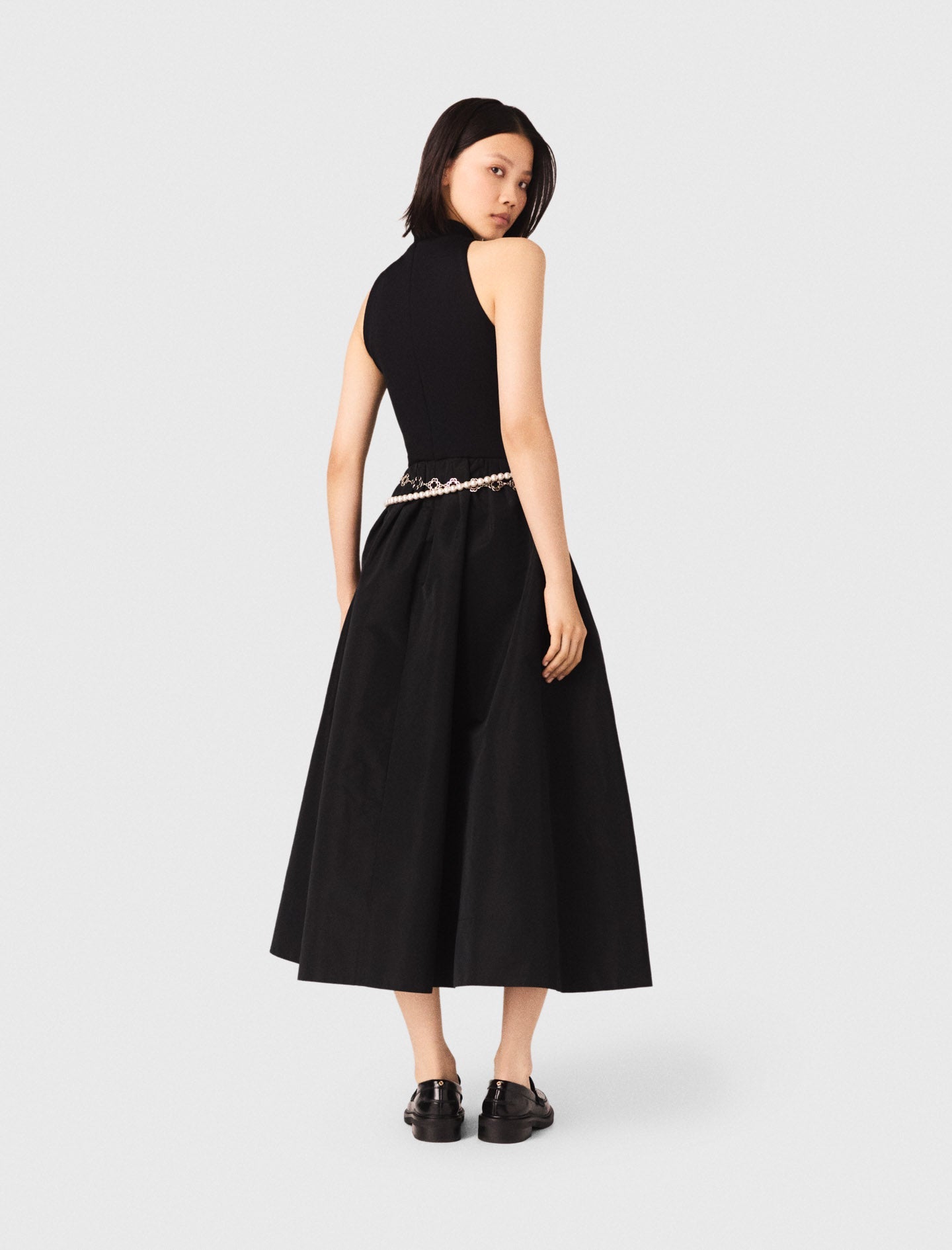 Mixed-Material Taffeta Dress Black